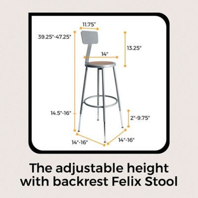 Image showing 2 th Hampden Furnishings Felix Collection Height Adjustable Steel Stool with Backrest