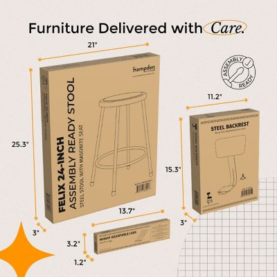 Image showing 3 th Hampden Furnishings Felix Collection Height Adjustable Steel Stool with Backrest