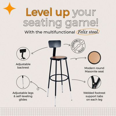 Image showing  Felix Collection Height Adjustable Steel Stool with Backrest