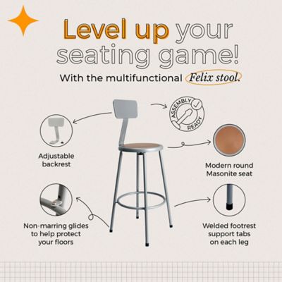 Image showing 1 th Hampden Furnishings Felix Collection Steel Stool with Backrest