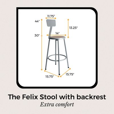 Image showing 2 th Hampden Furnishings Felix Collection Steel Stool with Backrest