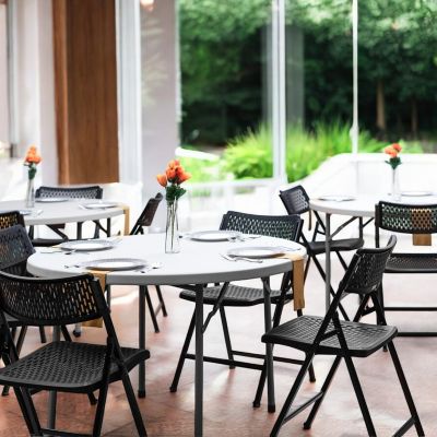 Image showing 7 th Hampden Furnishings Frank Collection Premium Seating Round Plastic Fold in Half Table, 48 in.