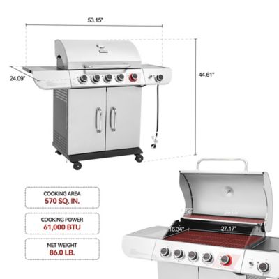 Image showing  5-Burner Propane Gas Grill, Silver, With Sear and Side Burner