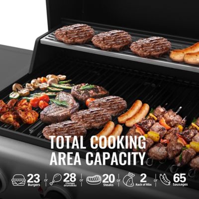 Image showing  3-Burner Propane Gas Grill with Front Spice Rack, 2 Side Shelves and Hooks, Black