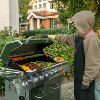 Image showing  6-Burner Propane Gas Grill with Cabinet, Olive Green, With Sear and Side Burner