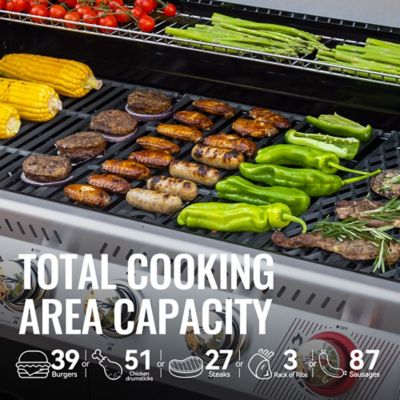 Image showing  6-Burner Propane Gas Grill with Cabinet, Olive Green, With Sear and Side Burner