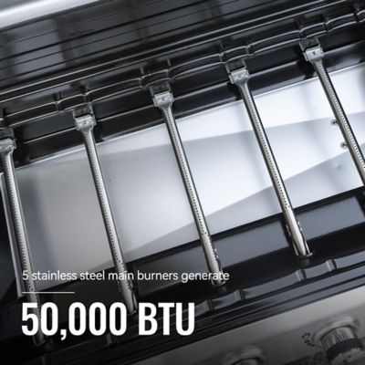 Image showing  6-Burner Propane Gas Grill with Cabinet, Olive Green, With Sear and Side Burner