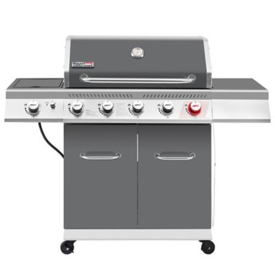 Royal Gourmet 5-Burner Deluxe Propane Gas Grill with Cabinet, Gray, With Sear and Side Burner