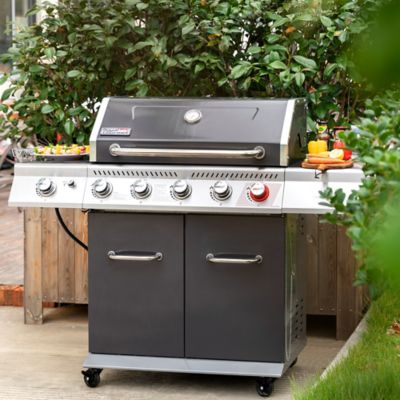 Image showing 9 th Royal Gourmet 5-Burner Deluxe Propane Gas Grill with Cabinet, Gray, With Sear and Side Burner