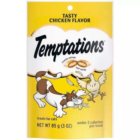 Temptations Classic Crunchy and Soft Chicken Flavor for Cats Tasty Treats 3 oz Poached Cat Crunchy Treats