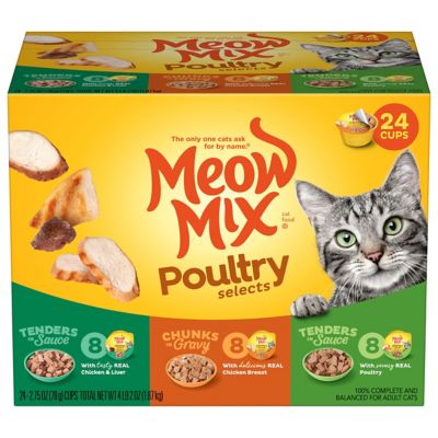 Meow Mix Wet Cat Food Variety pk., Poultry Selects, 24 Cups, 2.75 Oz.