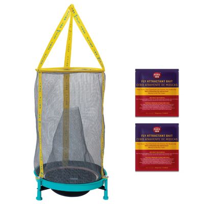 Flies Inn EZ Fly Cage Reusable Outdoor Fly Trap with 2 Attractant Bait Refills, Low Odor