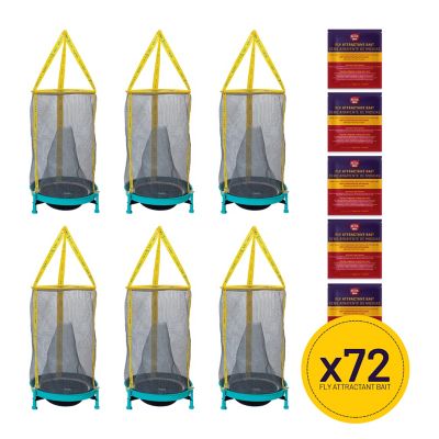 Flies Inn 6 EZ Fly Cages Reusable Outdoor Fly Traps with 72 Attractant Bait Refills, Low Odor