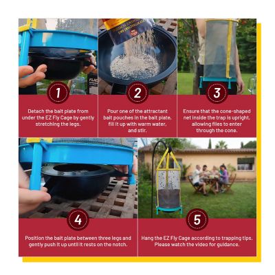 Image showing  6 EZ Fly Cages Reusable Outdoor Fly Traps with 72 Attractant Bait Refills, Low Odor