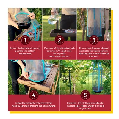 Image showing  Lite Fly Cage Reusable Outdoor Fly Trap with 2 Attractant Bait Refills, Low Odor, FLLITE1