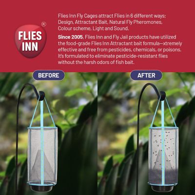 Image showing  6 Lite Fly Cage Reusable Outdoor Fly Traps with 12 Attractant Bait Refills, Low Odor, FLLITE6