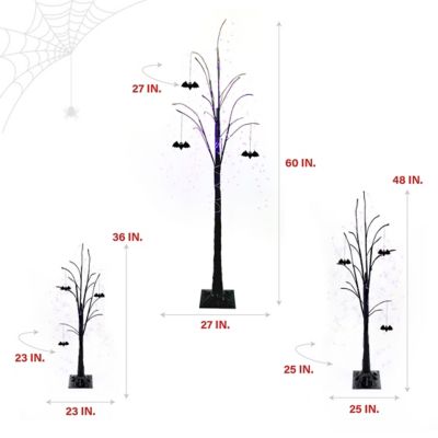 Image showing  Set of 3 Halloween Trees with Bats and LED Lights, Black, Purple