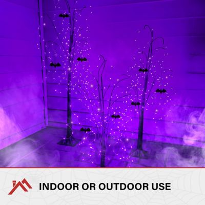 Image showing  Set of 3 Halloween Trees with Bats and LED Lights, Black, Purple