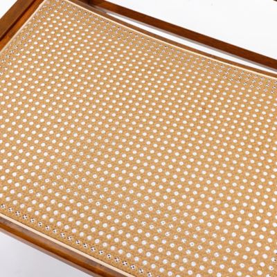 Image showing  Brown Rubberwood with PE Rattan Low Profile Armless Accent Chair, Set of 2