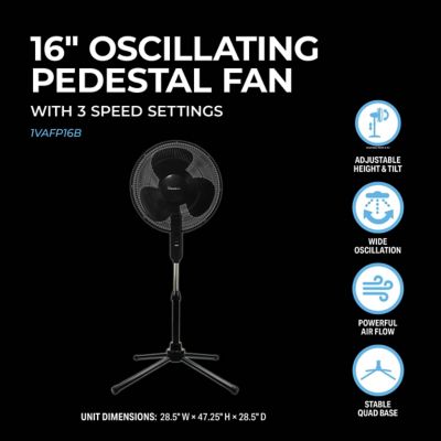 Image showing  16 in. Oscillating Pedestal Fan, Black