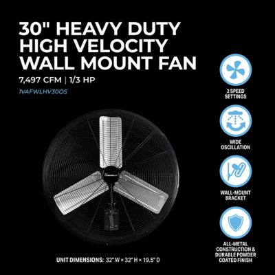 Image showing  30 in. 2-Speed Indoor Oscillating High-Velocity Wall-Mounted Fan