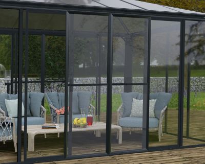 Image showing  SanRemo 13 x 14ft. Patio Enclosure, Gray/Clear with Screen doors