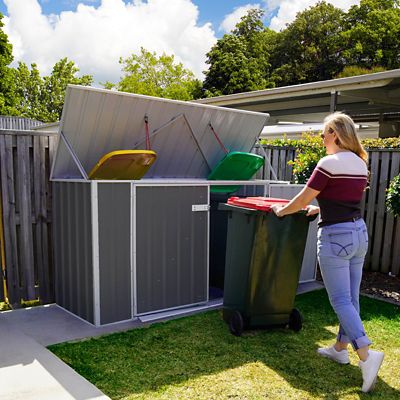 Image showing  Utility 7.5 x 2.5ft. Garbage Can Metal Storage Shed, Woodland Gray
