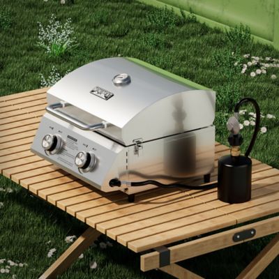 Monument Grills 2-Burner Tabletop Propane Gas Grill, Silver