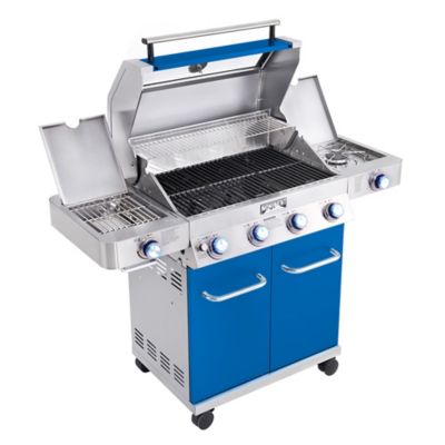 Image showing  4-Burner Classic Series Infrared Propane Gas Grill, Blue, With Side Burner