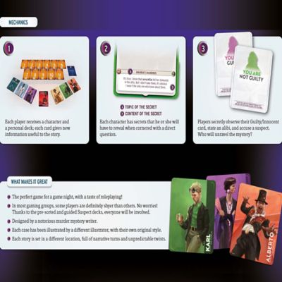 Image showing  Alibi A Murder Party Card Game, 3 Intricate Mysteries, Ages 14+, 5 to 6+ Players