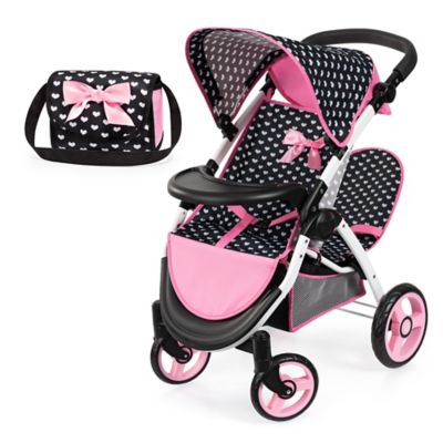 Bayer Design Dolls Twin Star Twin Dolls Stroller, Black, Pink, Heart, Kids Ages 3 Plus