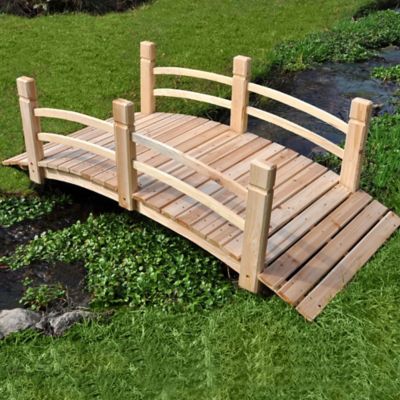 Image showing  5 ft. Rustic Wood Garden Bridge with Side Rails