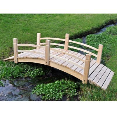 Image showing  6 ft. Rustic Wood Garden Bridge with Side Rails