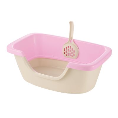 Richell PAW TRAX Adjustable 2 Level Litter Box, Pastel Pink, 60038