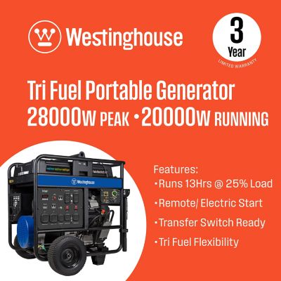 Image showing  28,000/20,000-Watt Tri-Fuel Portable Generator, CO Sensor, Gas/Propane/Natural Gas