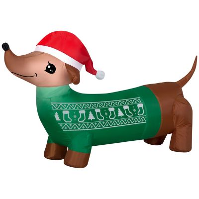 Gemmy Christmas Inflatable Dachshund Dog with Green Sweater