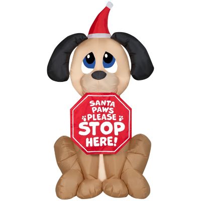Gemmy Christmas Inflatable Dog with Santa Paws Sign