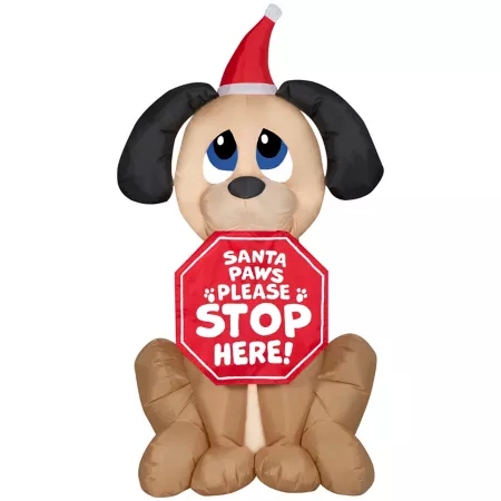 Gemmy Christmas Inflatable Dog with Santa Paws Sign Christmas Inflatables