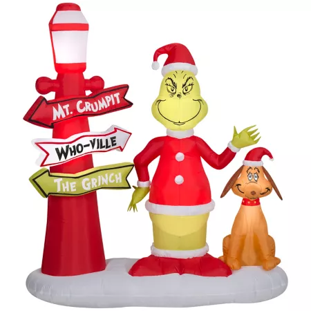 Gemmy Christmas Inflatable Grinch and Max with Lamp Post Christmas Inflatables