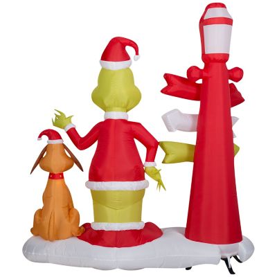 Image showing  Christmas Inflatable Grinch and Max with Lamp Post