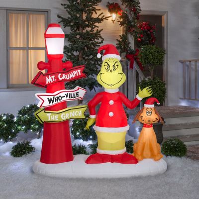 Image showing 5 th Gemmy Christmas Inflatable Grinch and Max with Lamp Post