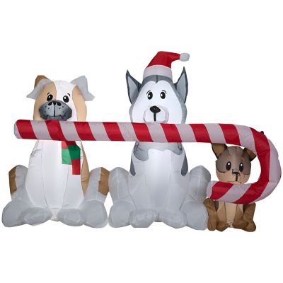 Gemmy Christmas Inflatable Puppies with Big Candy Cane