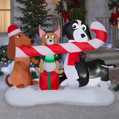 Gemmy Christmas Inflatable Dogs Sharing a Candy Cane Scene