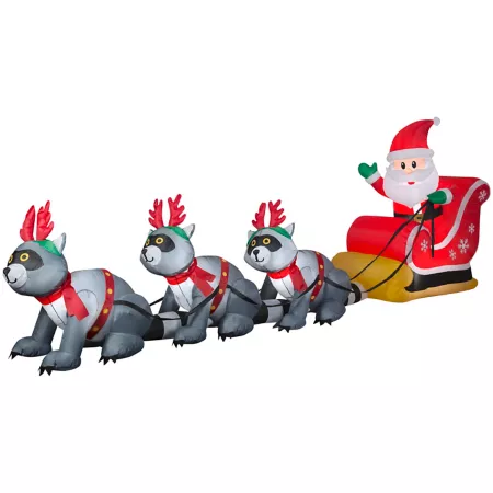 Gemmy Christmas Inflatable Santa Sleigh with Raccoons Christmas Inflatables