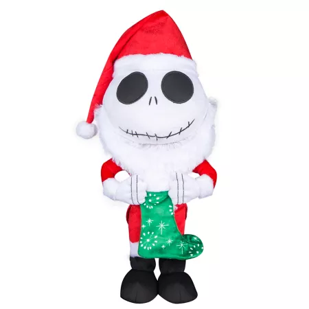 Gemmy Jack Skellington Holiday Greeter in Santa Costume with Stocking Christmas Statues