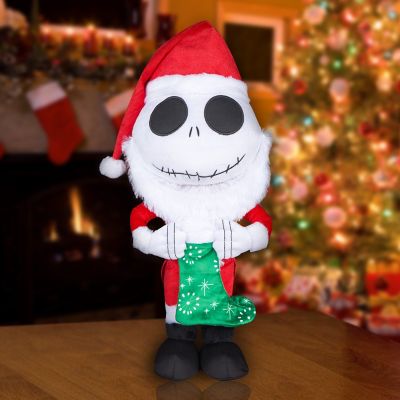 Image showing  Jack Skellington Holiday Greeter in Santa Suit with Stocking