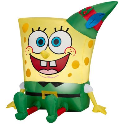 Gemmy Christmas Inflatable SpongeBob in Elf Outfit