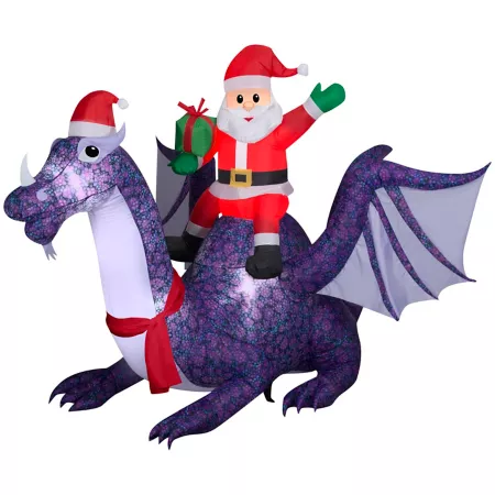 Gemmy Animated Inflatable Santa Riding Dragon Christmas Inflatables