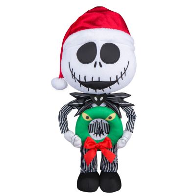 Gemmy Jack Skellington Holiday Greeter in Pinstripe Suit with Monster Wreath