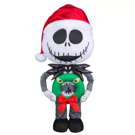 Gemmy Jack Skellington Holiday Greeter in Pinstripe Costume with Monster Crown Christmas Statues